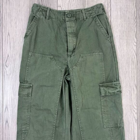 Target Women Size 2 Wide Leg High Rise Green Cargo Ankle Pants Trouser Cotton - Picture 6 of 11
